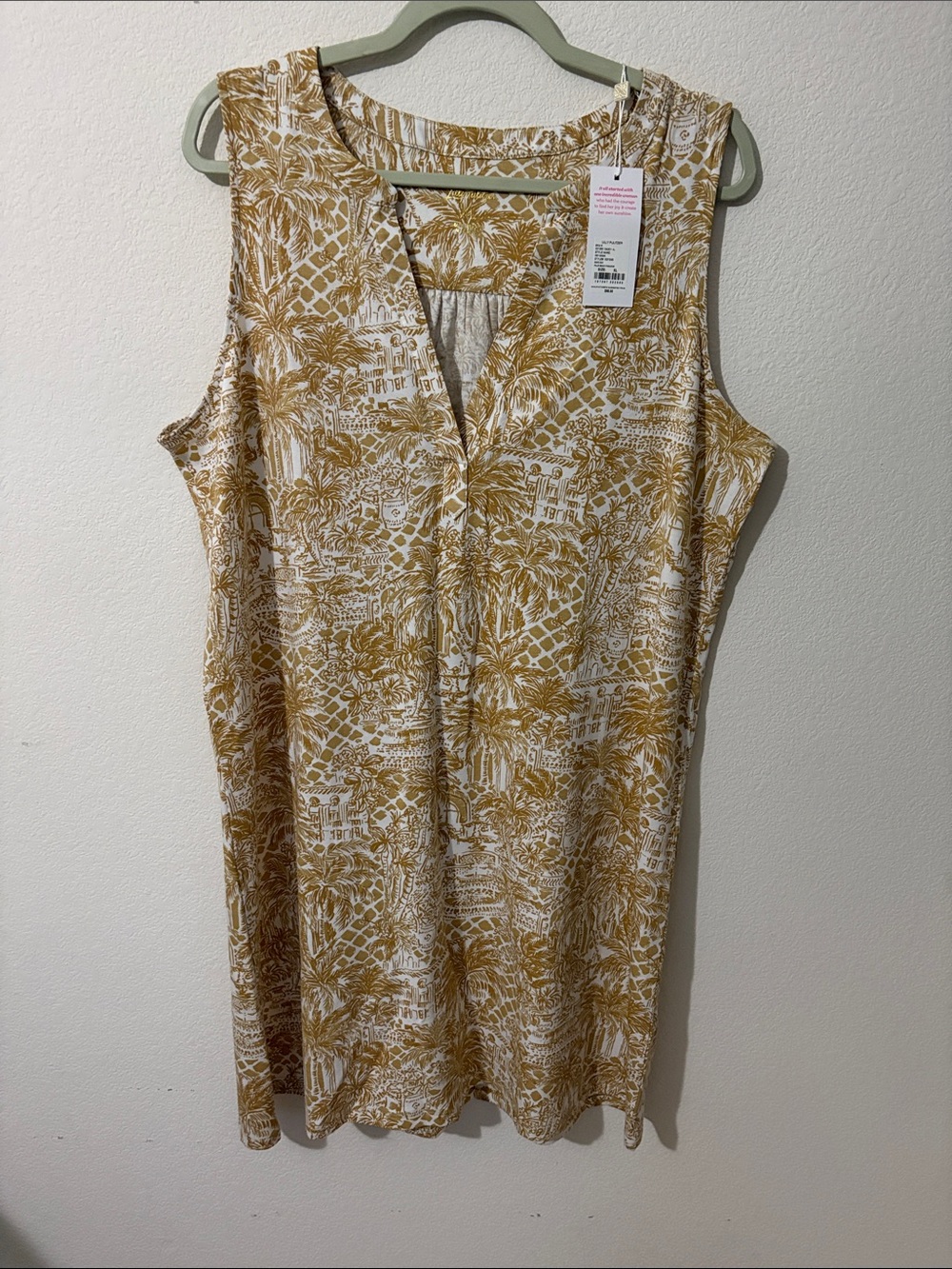 Lily Pulitzer Dev XL tan & white sleeveless Palm Beach Paradise tropical dress
